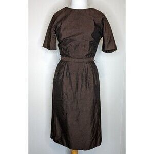 Nantucket Naturals Vintage 50s Sheath Dress Brown Black Fitted Wiggle S B34